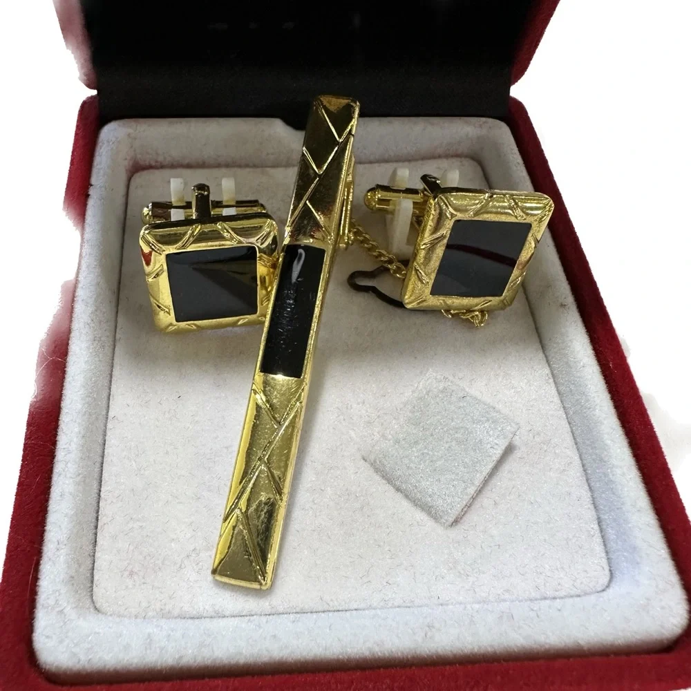 Men's Fratello Cufflinks with Tie Clip Gold Tone